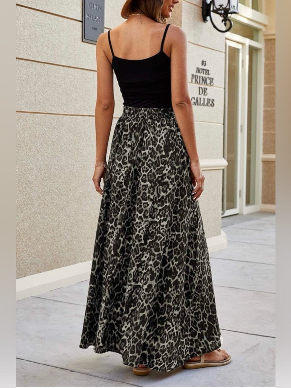 Leopard Print Maxi Skirt - Black/Grey - Picture 2 of 6